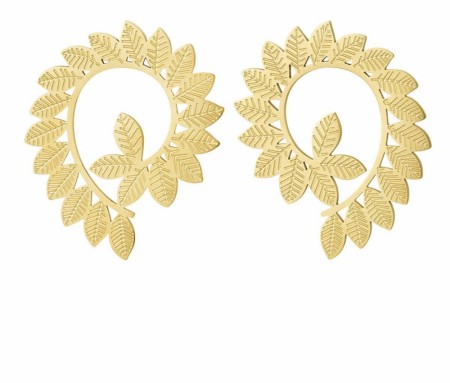 Earrings twisted leaves gold stainless steel