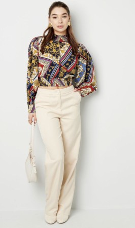 Printed turtle neck crop top Blue -Small